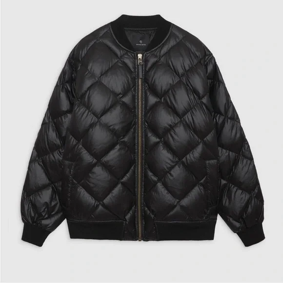 Anine Bing Leo Puffer Coat / Woman’s Extra Small XS Black with Gold Zipper - Picture 2 of 13